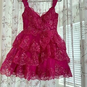 Elegant Pink Lace homecoming Dress